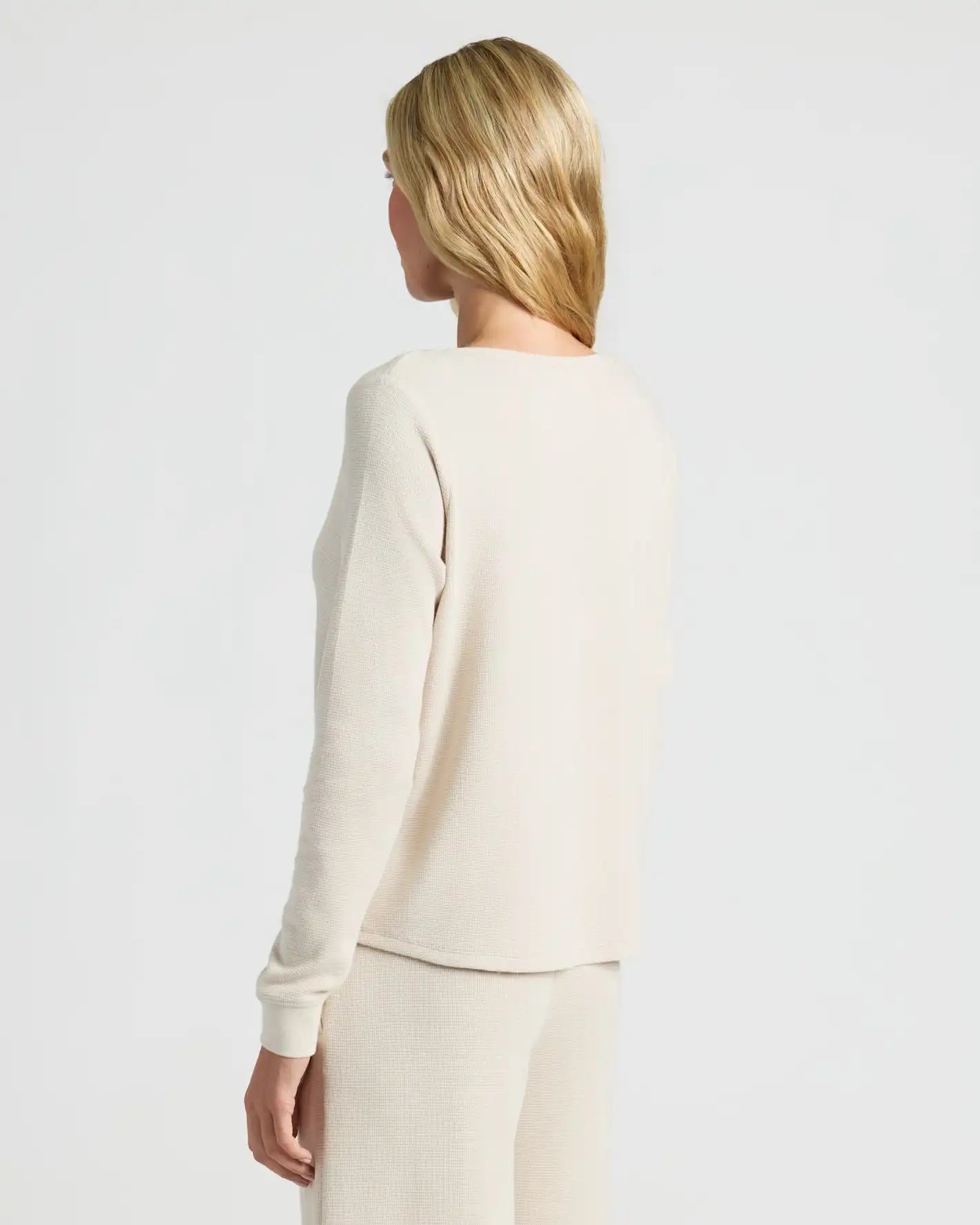 Womens Oatmeal Waffle Long Sleeve Boxy Henley