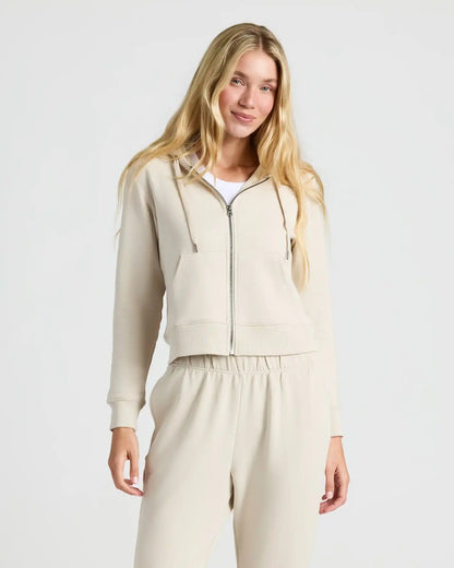Womens Oatmeal Crop Zip Hoodie & Relaxed Jogger 2-Pack