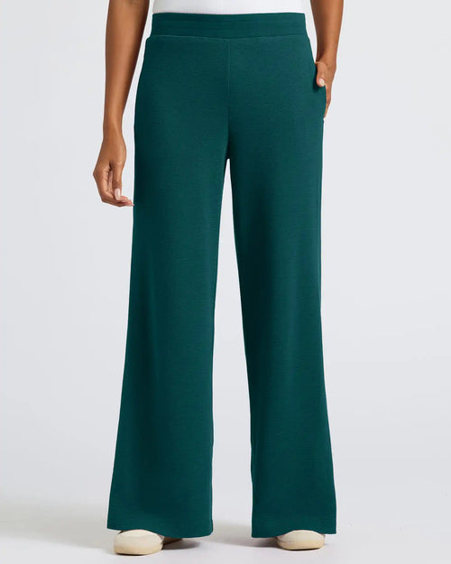 Womens Deep Emerald Waffle Wide Leg Pants