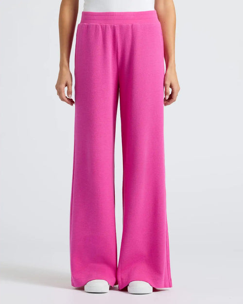 Womens Electric Fuchsia Waffle Wide Leg Pants