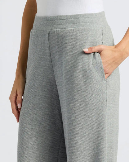 Womens Heather Gray Waffle Wide Leg Pants