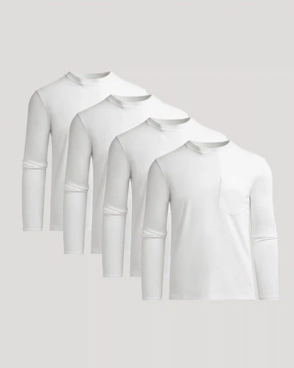 White Heavyweight Long Sleeve Pocket Crew 4-Pack