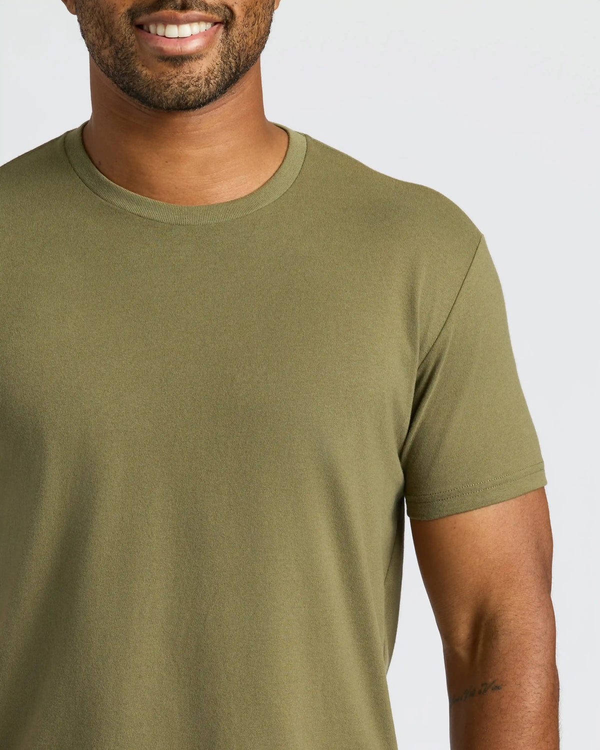 Military Green Curved Hem Classic Crew Neck