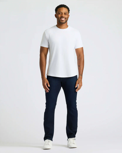 White Curved Hem Classic Crew Neck