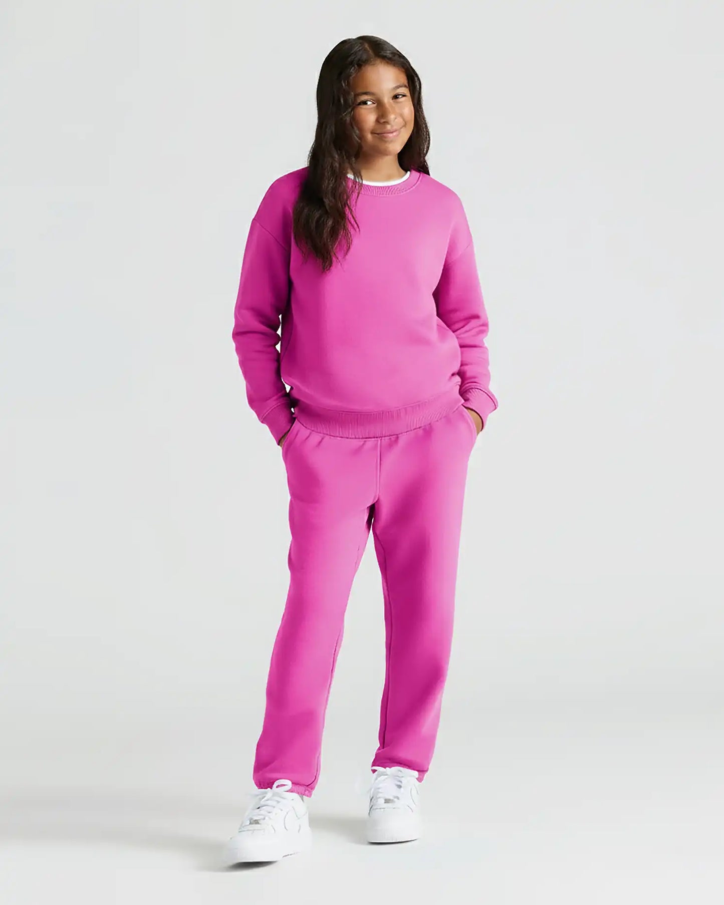 Girls Electric Fuchsia Slouch Pullover Crew & Relaxed Joggers 2-Pack
